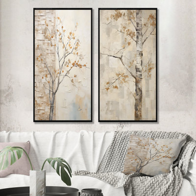 Minimalism Beige Sycamore Tree Solitude - Tree Sycamore Wall Decor Set Of 2