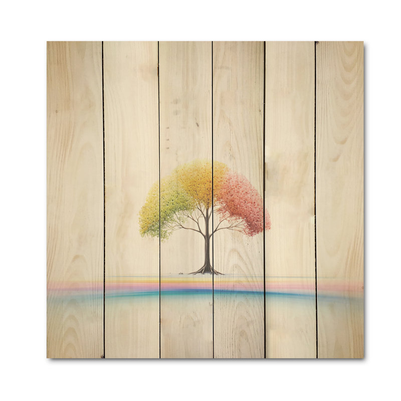 Minimalisme, arcs-en-ciel, arbre de répit minimaliste sur bois de pin naturel, H 15 po x l 15 po