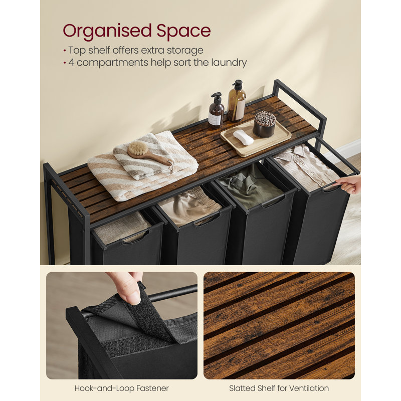 Wood Laundry Hamper with Handles, Rustic Brown/Black