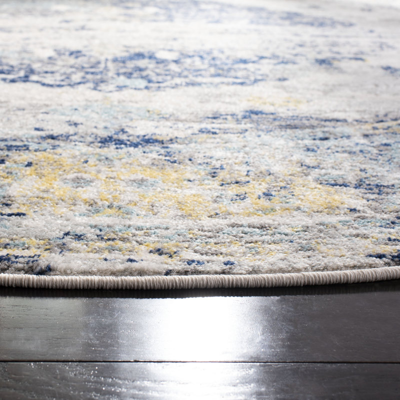 Christa Oriental Blue/Ivory Area Rug, Round 6'7"
