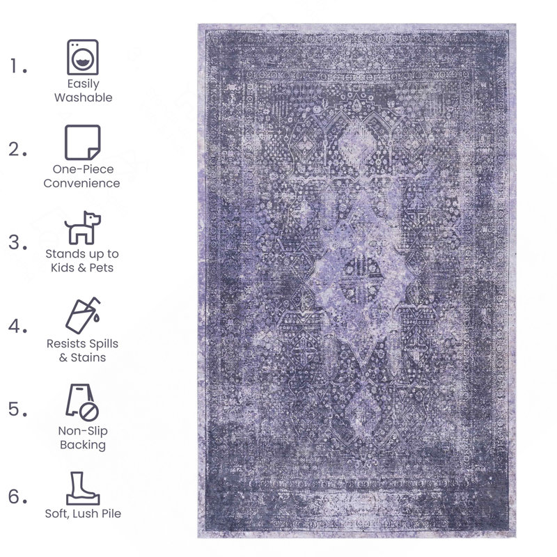 Anthracite Washable Rug 2'6'' X 10' Runner Rug (Anthracite, 2'6'' X 10'), Runner 2'6" x 10'