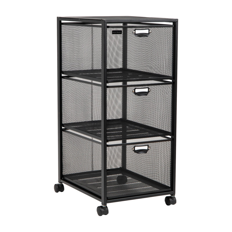 Minimalist Black Metal-Mesh 3-Drawer Mobile Storage Trolley