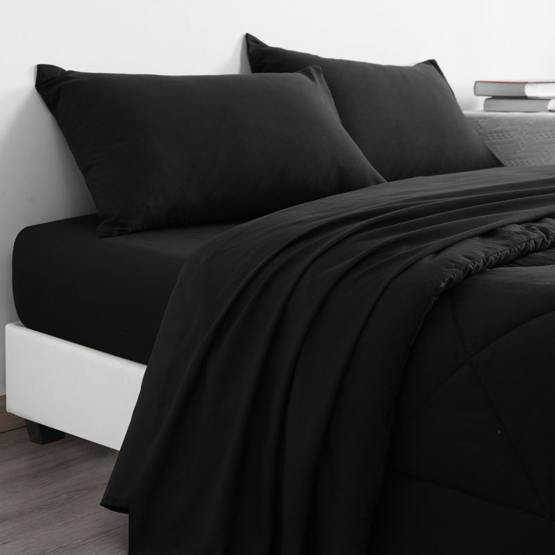 Ensemble de literie pour lit simple 5 pièces doux et respirant, Simple (5 pièces), Noir