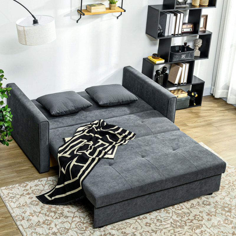 Mikiyas 2 Seater Polyester Sofa Bed, Dark Gray Cotton Blend