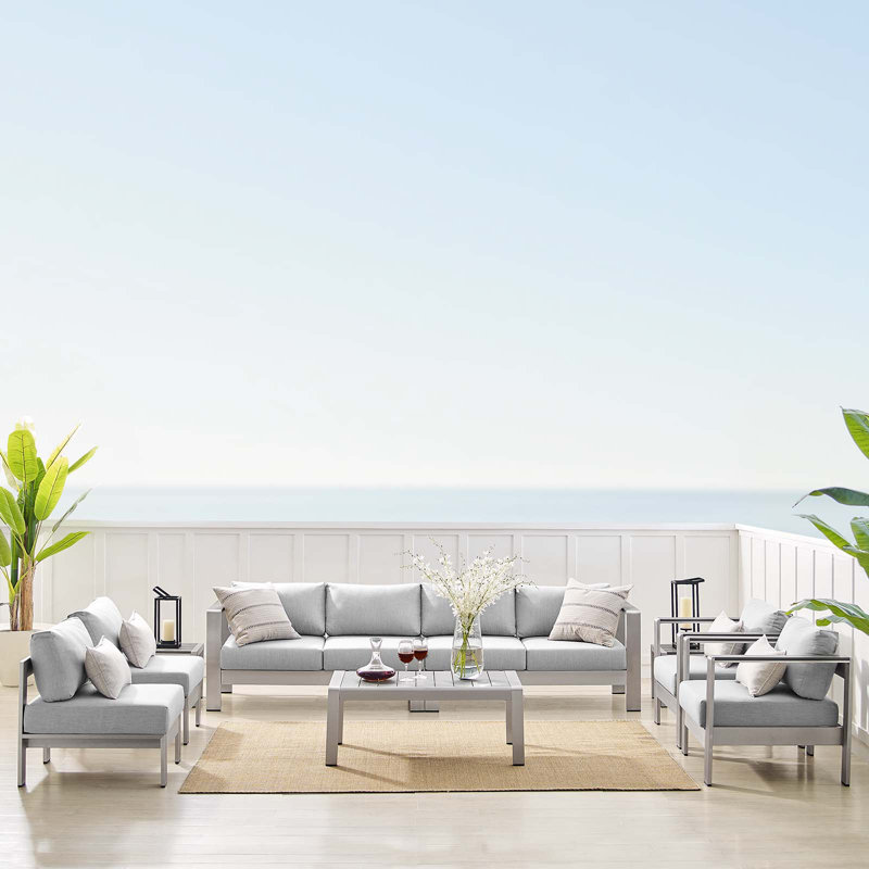 Shore Sunbrella Outdoor Patio Aluminum 9 Piece Sectional Sofa Set, Gray