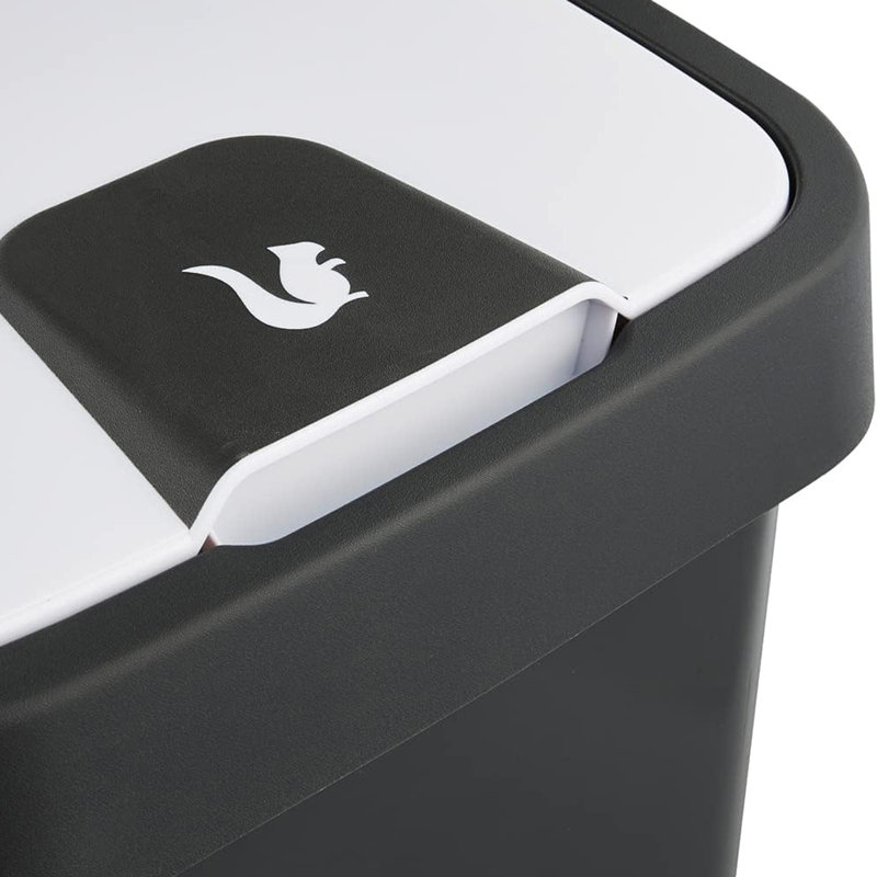 Keeeper waste bin with flip lid, 11.88, 61.50" H x 30" W x 40" D, Black/Beige