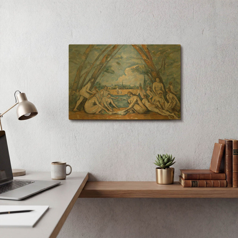«The Large Bathers» par Paul Cezanne, art mural en métal doré, 16 po x 12 po, 16"x12"