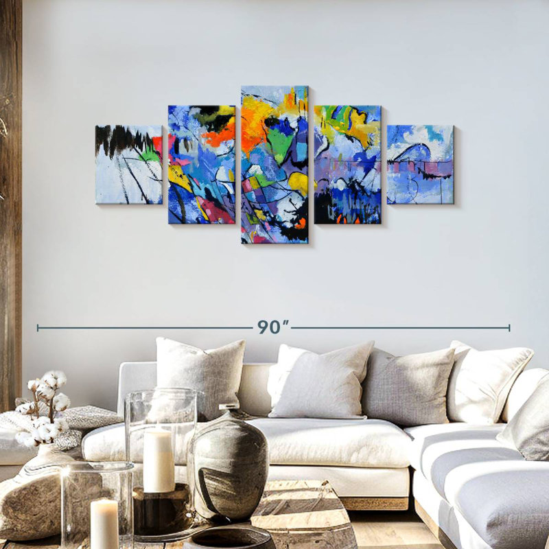 Fête abstraite bleue, H 30 po x l 68 po
