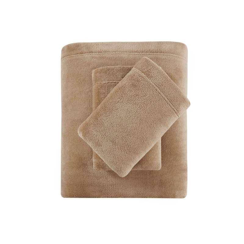 4 PCS Queen Micro Plush Sheet Set Taupe, Queen Bedspread + 3 Additional Pieces, Beige