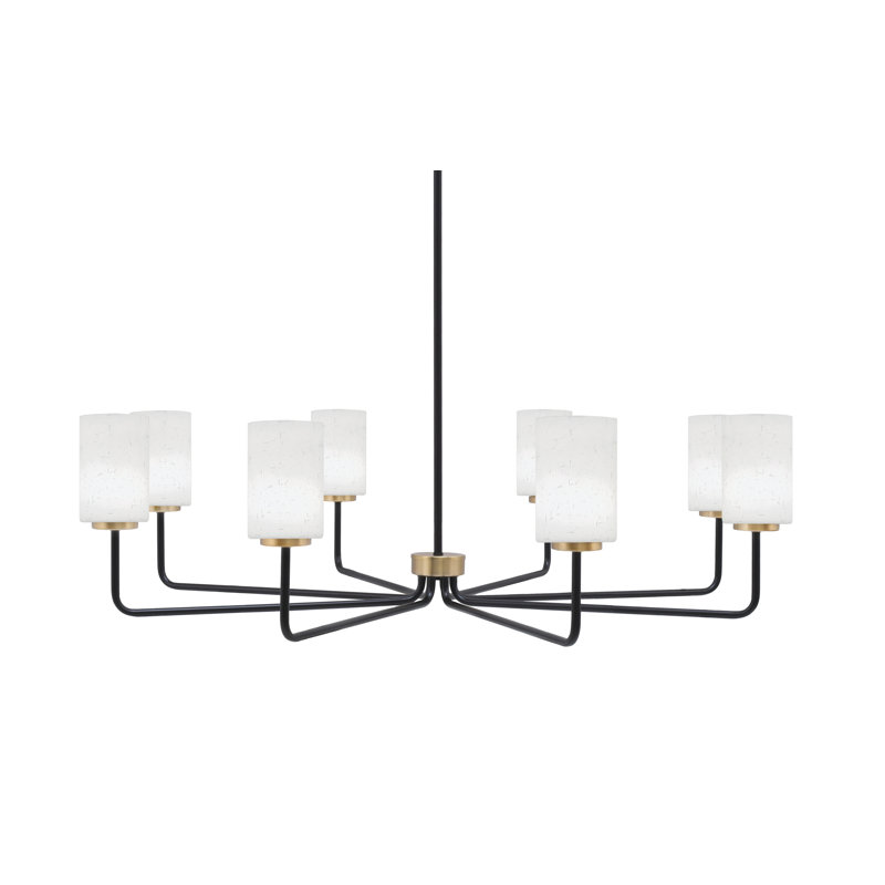Lustre 8 lumières Amarmula, noir mat et laiton vieilli, verre mousseline blanc 4 po, Noir/laiton
