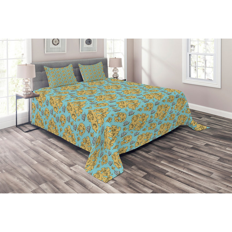 Farmhouse / Country Polyester Floral Coverlet, King Bedspread + 2 Shams, Blue/Yellow