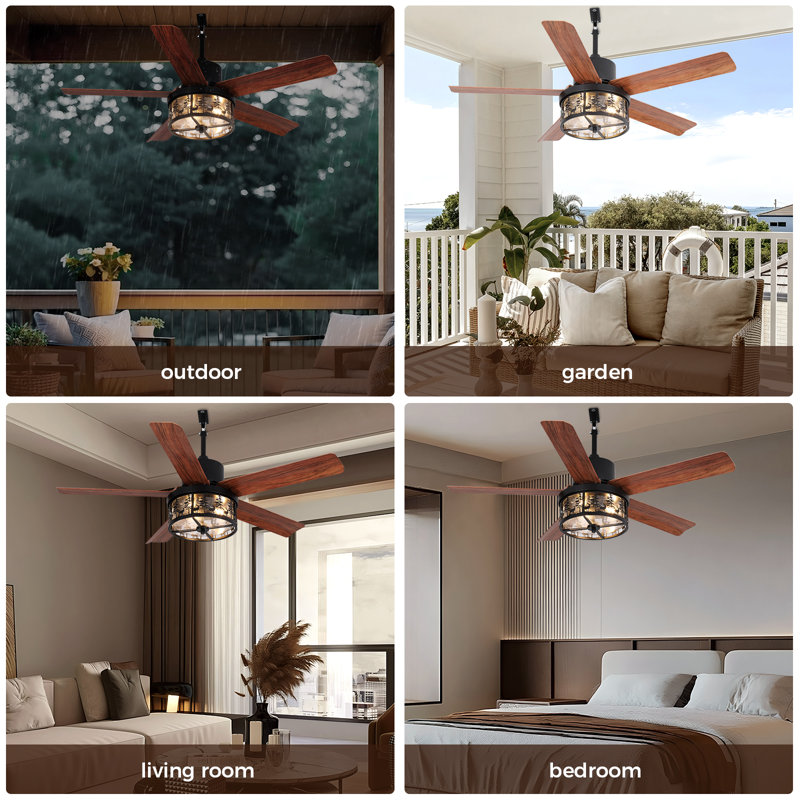 42" Indoor/Outdoor Ceiling Fan with Light, IP44 Waterproof, Quiet DC Motor with Remote Control, 6 Speeds & Timer for Patio, Porch, Bedroom