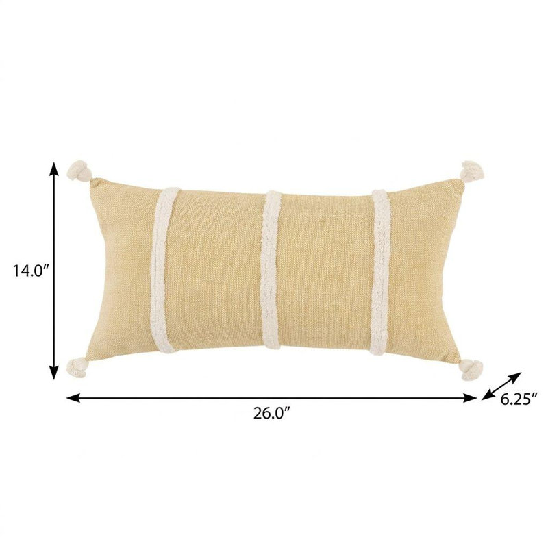Coussin en coton 14 "x 26" blanc et jaune avec des pampilles