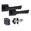 5 Pairs Modern Aura Design Premium Door Handles on Square Rose in Matt Black Finish with 3" Ball Bearing Hinges and 2.5" Tubular Latch