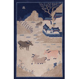 Antique Scenic Pictorial Peking Chinese Small Scatter Size Animal Rug