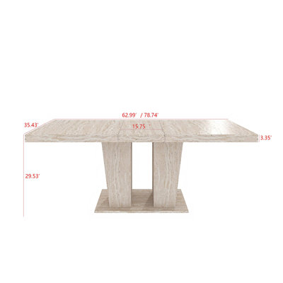 Rectangular Extendable Dining Table, Suitable For 6-10 People, With Veined Travertine Pattern, Dimensions 160-200 Cm, Simple And Elegant.