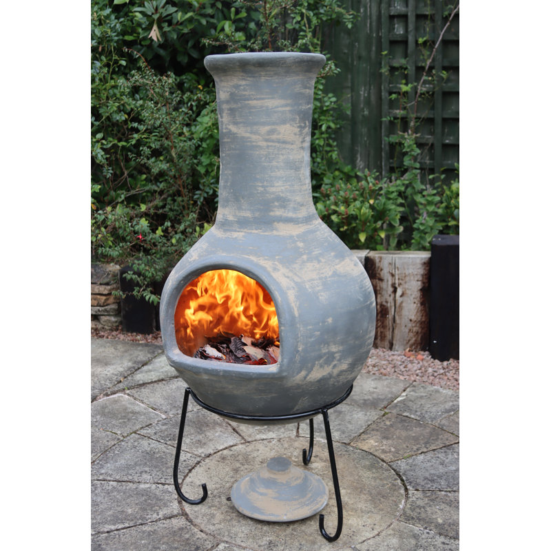 Colima Extra Large Mexican Clay Chimenea in Light Grey