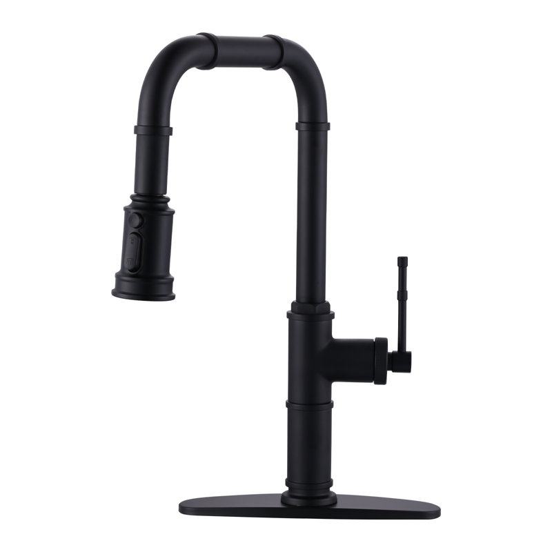 Brass Pull Down Kitchen Fauce With 3 Function Sprayer Deck Mount, Modern Single Handle Kitchen Sink Faucet With Deckplate