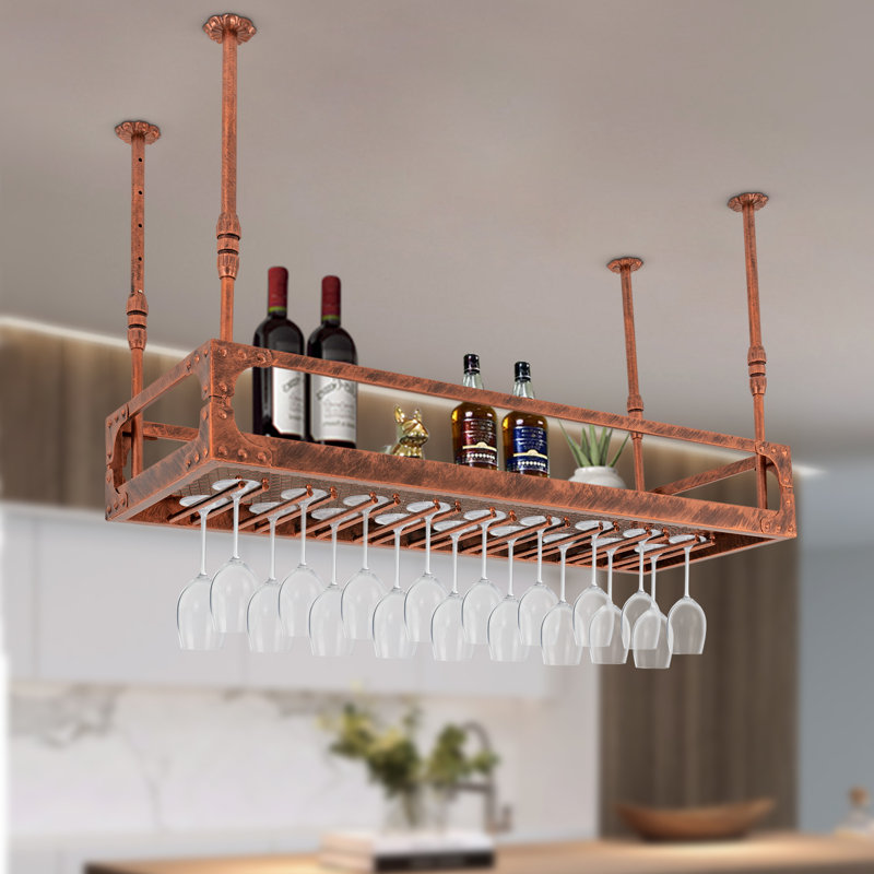 Floor Wine Bottle & Glass Rack, Bronze