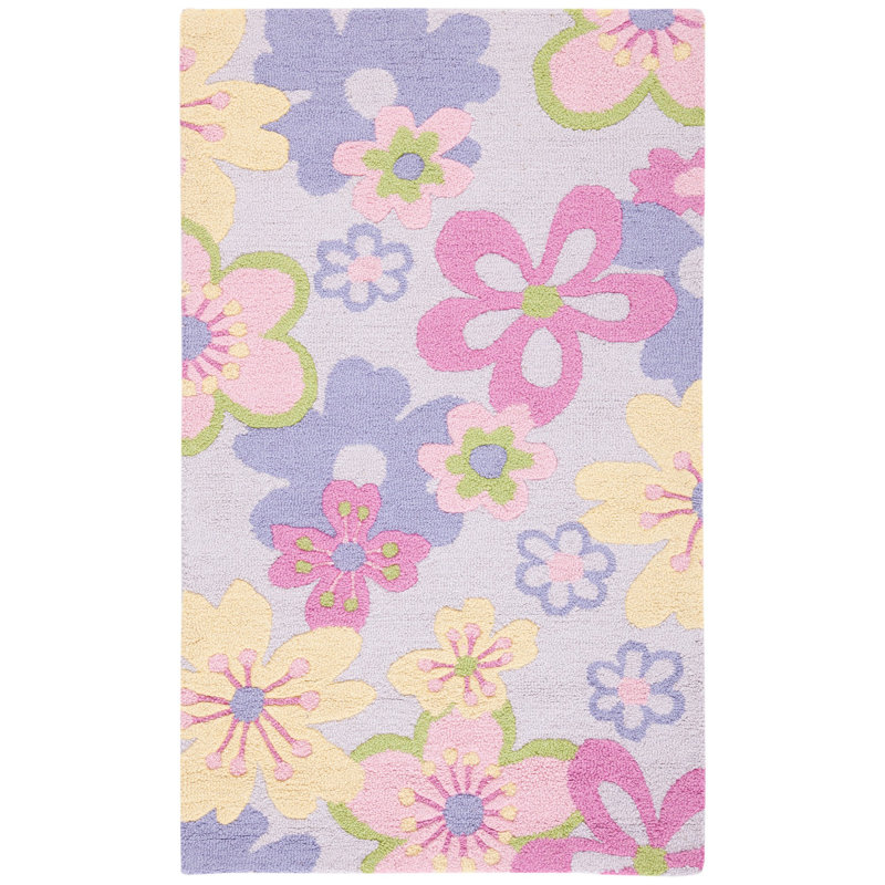 Tapis mauve / rose / jaune en laine / coton touffeté à la main Sighréf, Rectangle 3 pi x 5 pi