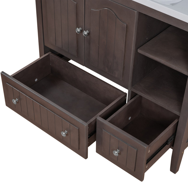 Bathroom Vanity Base Only, Solid Wood Frame And MDF Boards, Brown