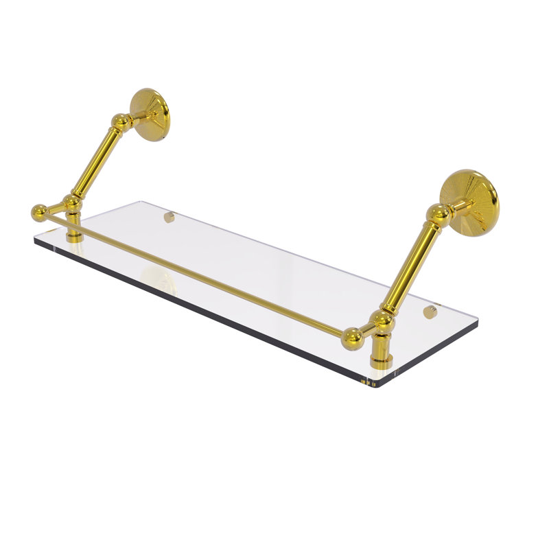 Tablette flottante avec barre de galerie Marchmont, Laiton poli, H 8 po x l 24 po x P 8,6 po