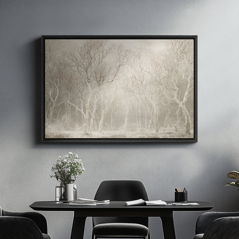 Art mural sur toile encadrée - Scène de forêt d'arbres dénudés avec atmosphère de brouillard clair - 16 po x 24 po, 24 po x 36 po