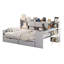 Lit de jour gris avec rangement conçu, bureau d'étude polyvalent et structure stable avec bibliothèque intégrée réglable, idéale pour les petits espaces invités-326583572