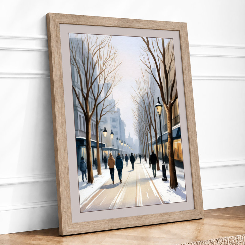 Winter City Street Scandinavian - Print, A2 - 59.4 x 42.0 cm, Oak
