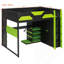 Lit mezzanine double avec bureau, tablettes multiples, lumières USB et RVB, vert-1059138738