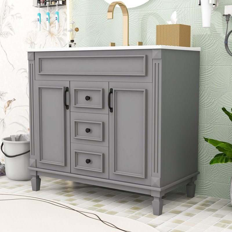 Elliesha Modern Freestanding Single Bathroom Vanity with Sink Top and Ample Storage, Grey