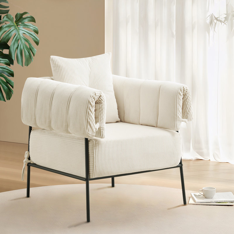 Chaise d'appoint en velours avec coussin moelleux, Beige