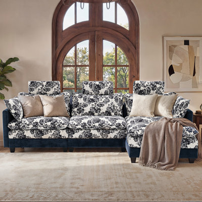 4-Piece Retro-Finished L-Shape Sectional Couches With 5 Pillows And Ottoman
