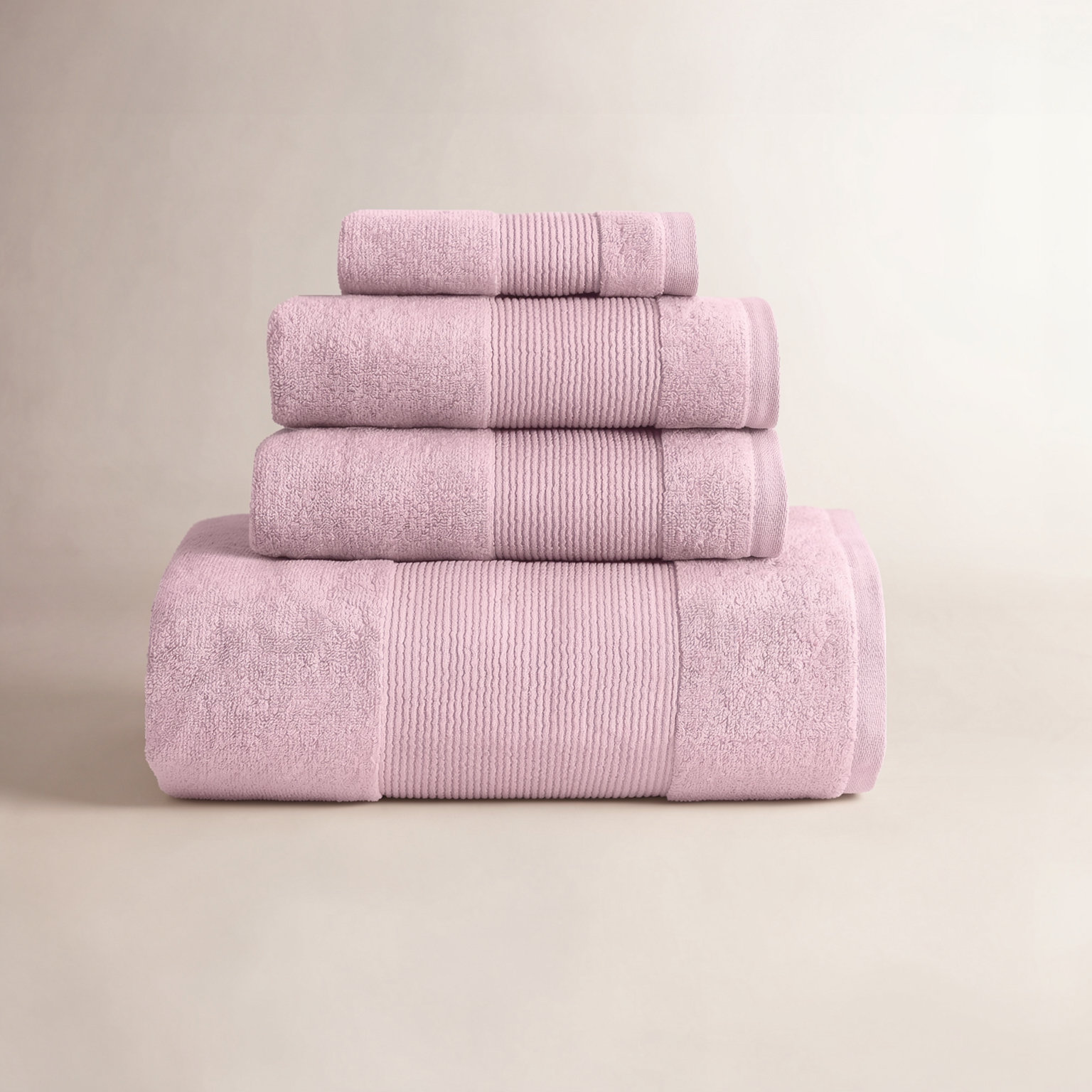 6-Piece Zero-Twist Cotton Towel Set, Silver Pink