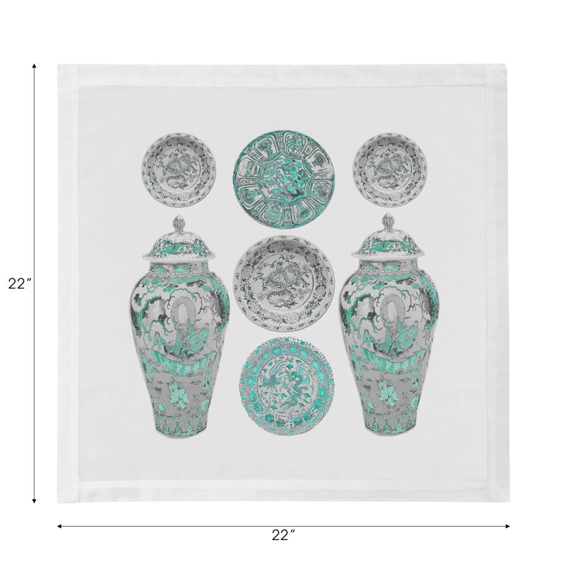 Serviettes de cocktail en satin de coton et céramique Chinois, Cerulean