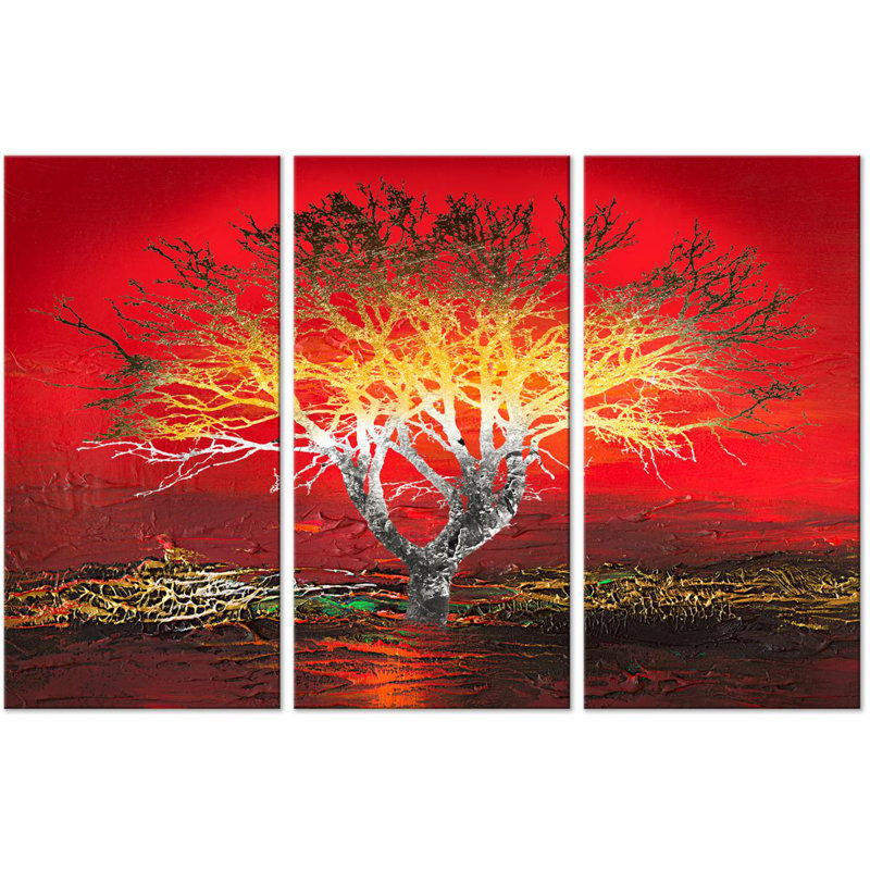 Fiery Sky - 3 Piece Print on Canvas, 60cm H x 90cm W