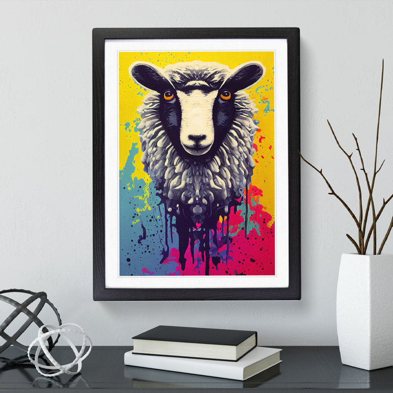 Colourful Sheep No.2 1 Piece Single Picture Frame Wall Art, 64cm H x 46cm W x 2cm D, Black