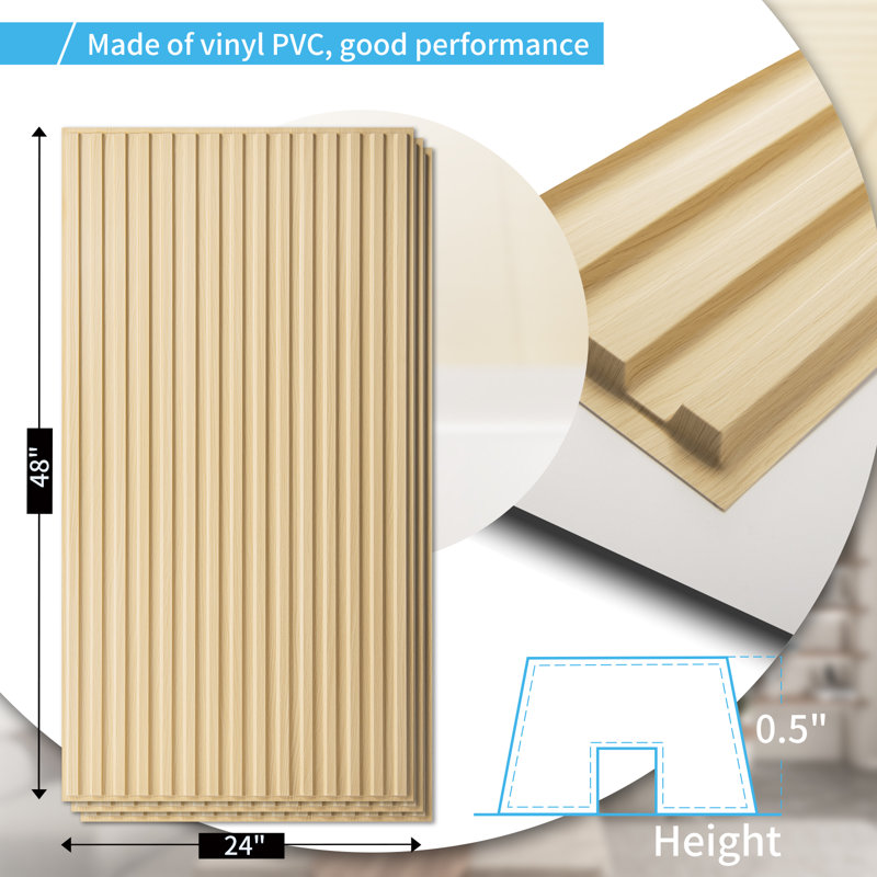 48 po x 24 po carreaux de plafond en PVC, panneaux muraux 3D à lattes, couvre 96 pieds carrés (Ensemble de 12), Chêne