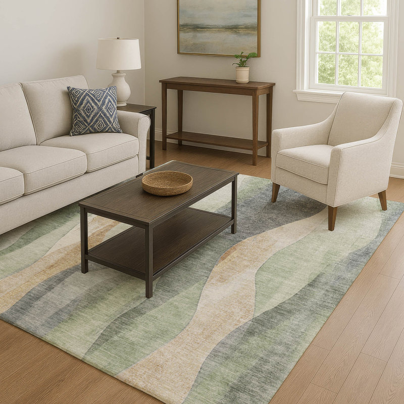 Premium Machine Washable Prado AMF1989 Waves Rug, Rectangle 8' x 10'