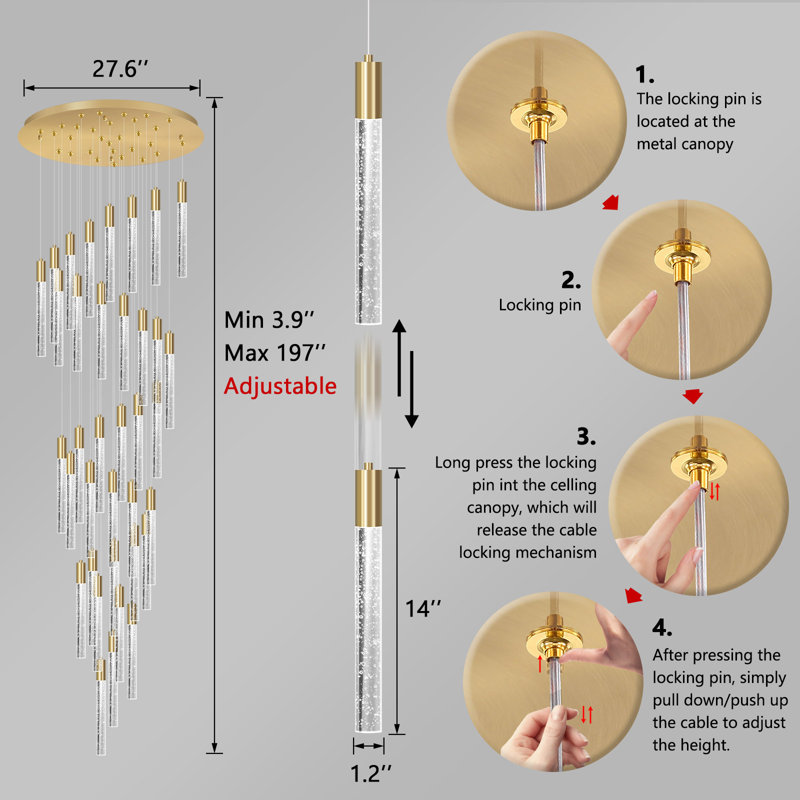 Glam 36 Lights Chandelier Led Dimmable Light, Gold