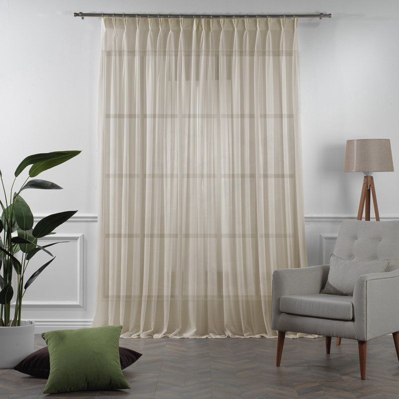 Sheer Single Curtain Panel, Beige, 130cm Width x 225cm Drop