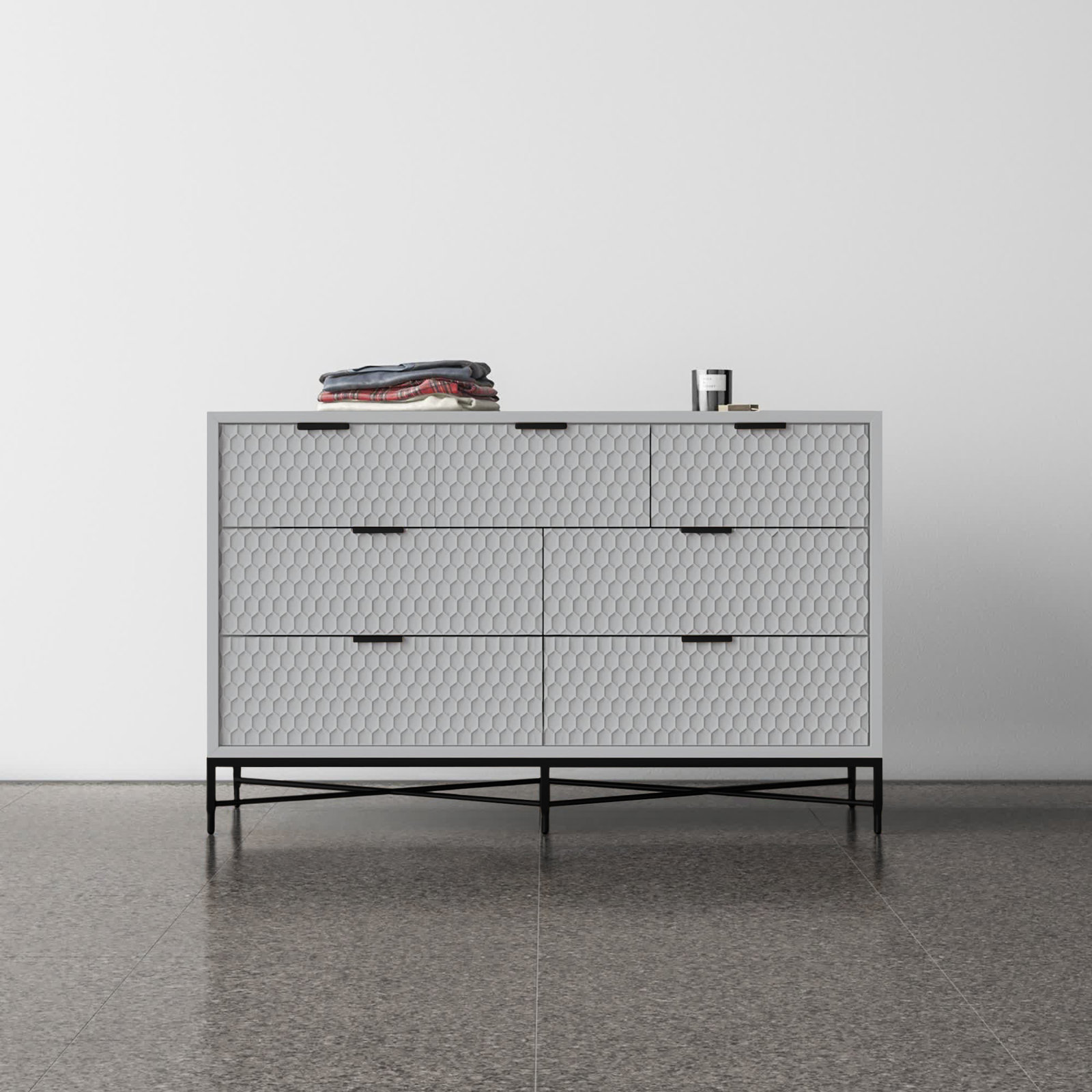 Capra 7 Drawer 56" W Double Dresser, Sky Gray