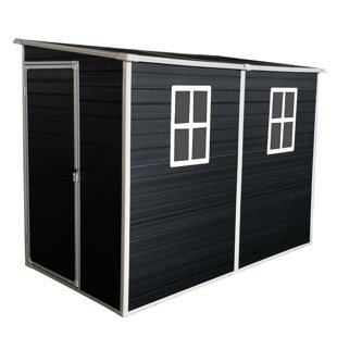 Remise extérieure en résine 8 x 4 pi - 2 fenêtres, porte verrouillable pour un rangement sécuritaire noir avec équipement pour pelouse