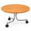 Table basse ronde de 28 po avec roulettes, table centrale de salon, finition chêne et pieds en acier inoxydable
