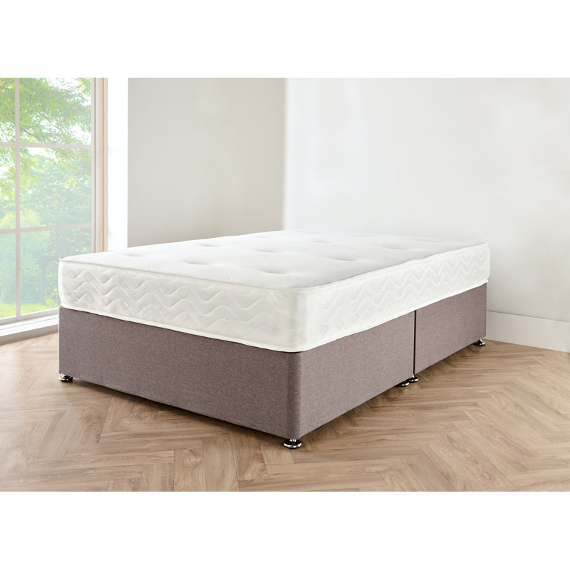 Aamilah Upholstered Divan Bed with Mattress, 140 x 190cm, Grey Linen