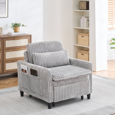 Fauteuil en velours côtelé gris avec un bon confort et de la résilience, idéal pour les petites chambres à coucher, rembourrage en éponge douce, structure en bois massif, dimensions confortables de 33,56 x 33,56 x 31,53 pouces, assise, épaisseur