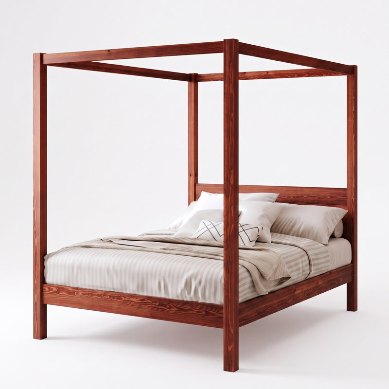 Rochester Solid Wood Canopy Bed, Red Wood, European Single (90 x 200 cm)