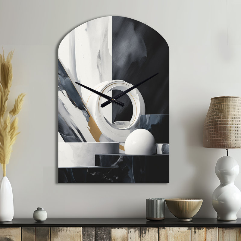 «Abstract Marble Shapes II», horloge murale en métal à arche de marbre, impression d'horloge murale asymétrique moderne