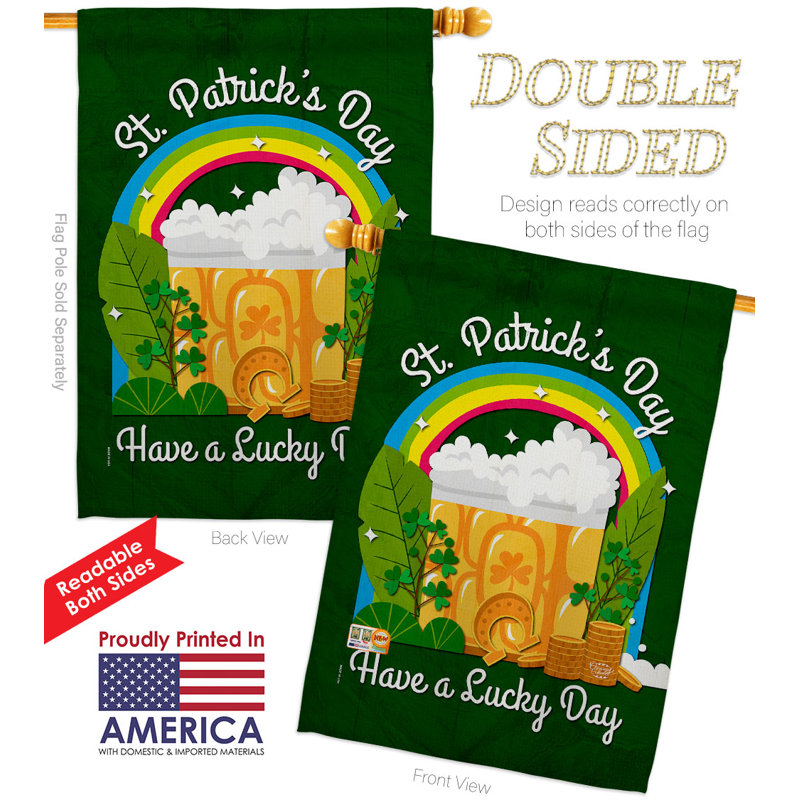 Drapeau de maison St. Pat Lucky Day, H 40 po x l 28 po