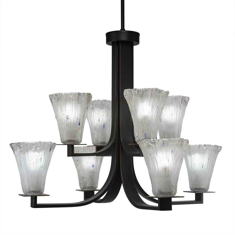 Lustre 8 lumières Quattrucci illustré en verre givré cannelé 5,5 ", Granit foncé, Gelé